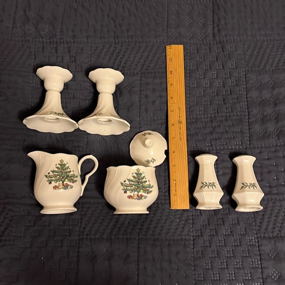 Nikko Ceramics Dining Nikko Happy Holidays Variety Set Candle Holders Salt Pepper Milk Sugar